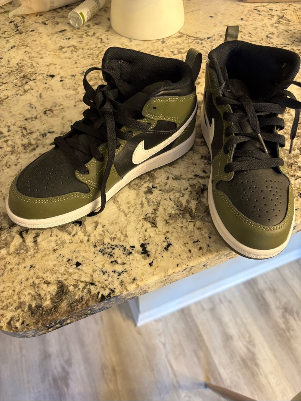 NEW - never worn - Jordan Kids Sneakers - Black & Olive Mid Top